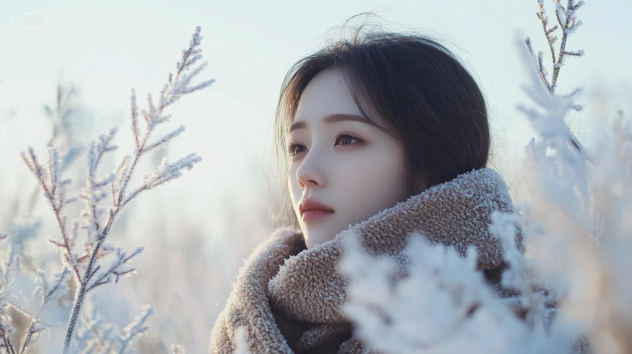 冬天冬日雪景积雪下雪飘雪可爱女生唯美人物意境写真头像