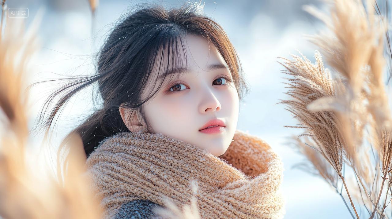 冬天冬日雪景积雪下雪飘雪可爱女生唯美人物意境写真头像