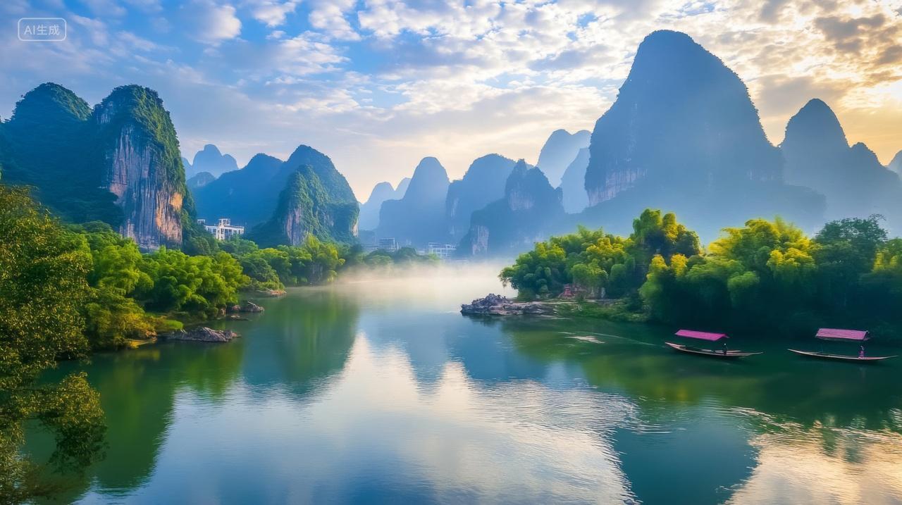 桂林山水漓江风景云海湖高山倒影自然风光