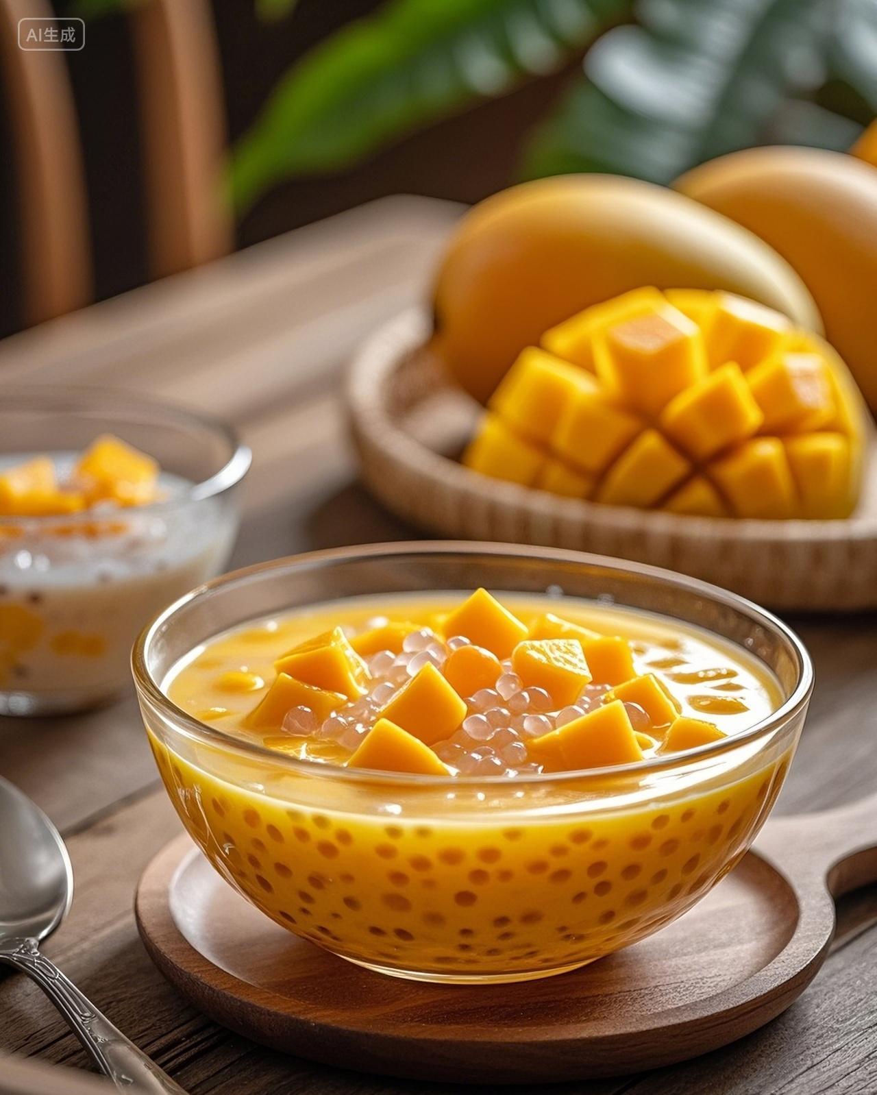 甜点芒果西米露摄影特写场景