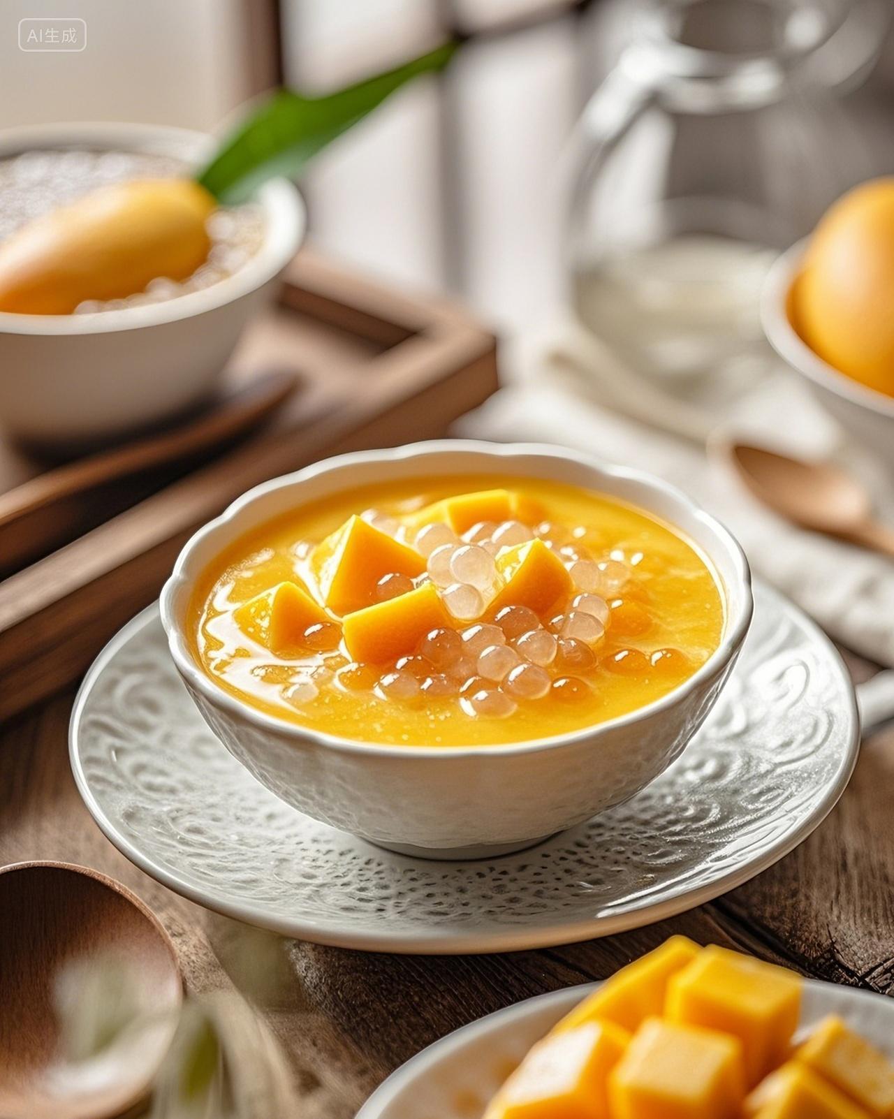 芒果西米露摄影特写场景