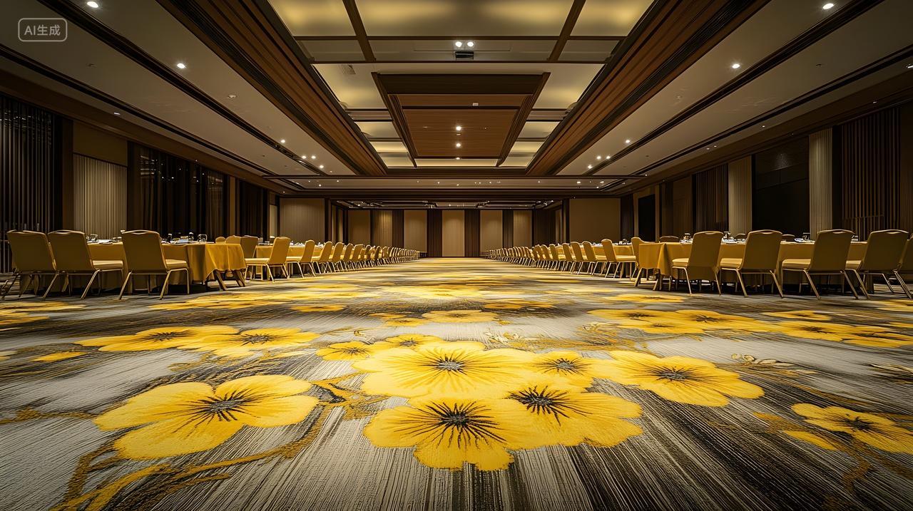 年会宴会厅花卉图案地毯与宽敞布局