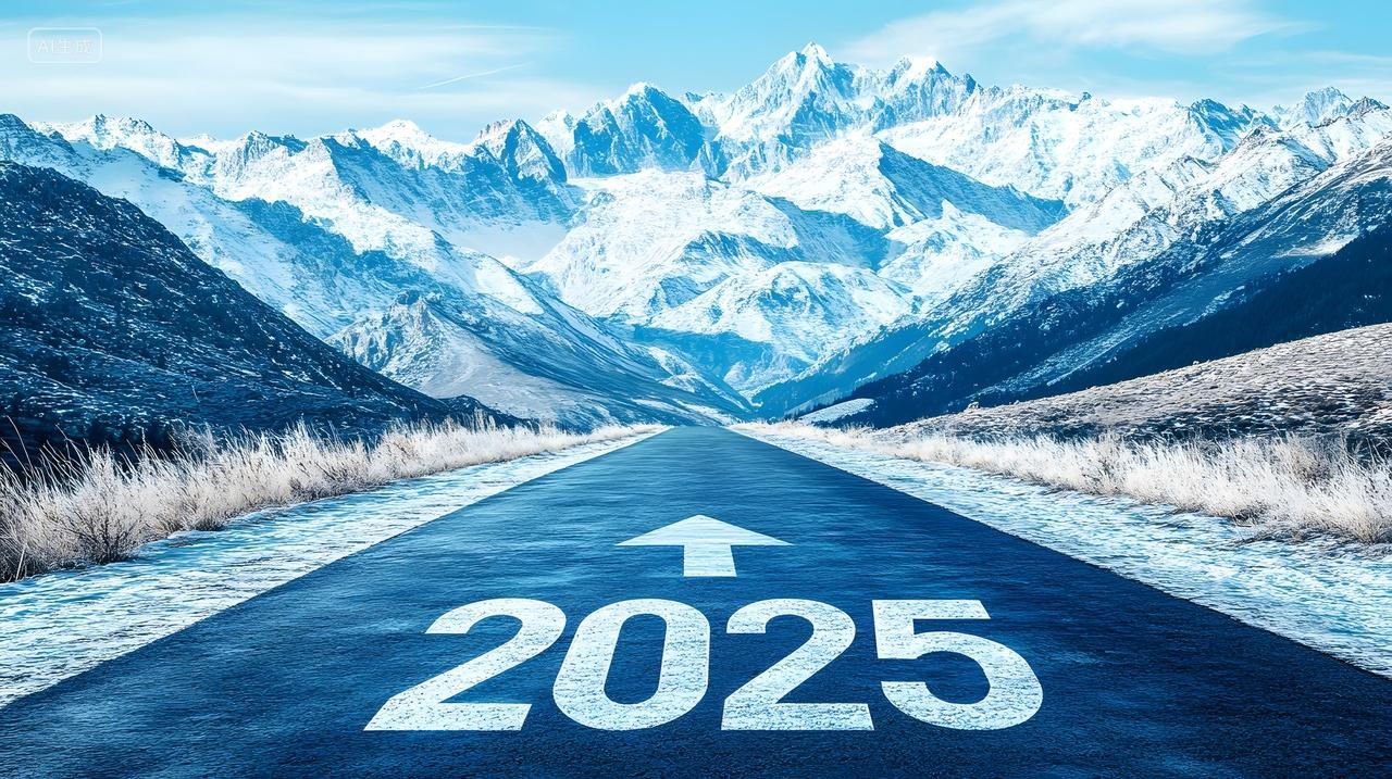 年终总结2025蛇年雪山公路前行新年目标图