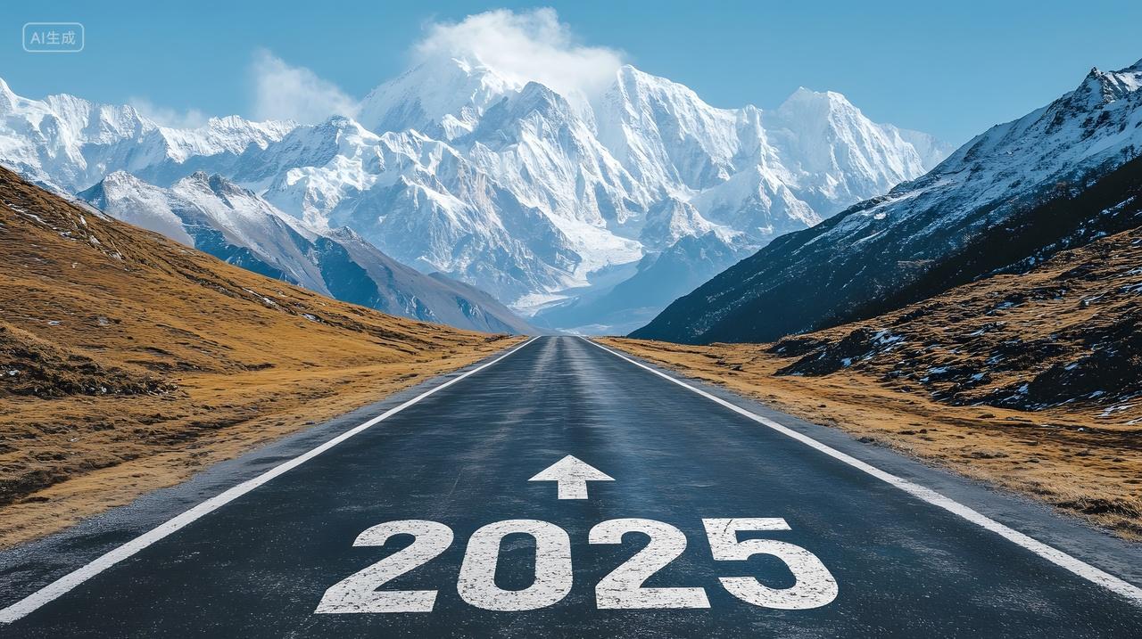 年终总结2025蛇年公路远行雪山新年愿景图