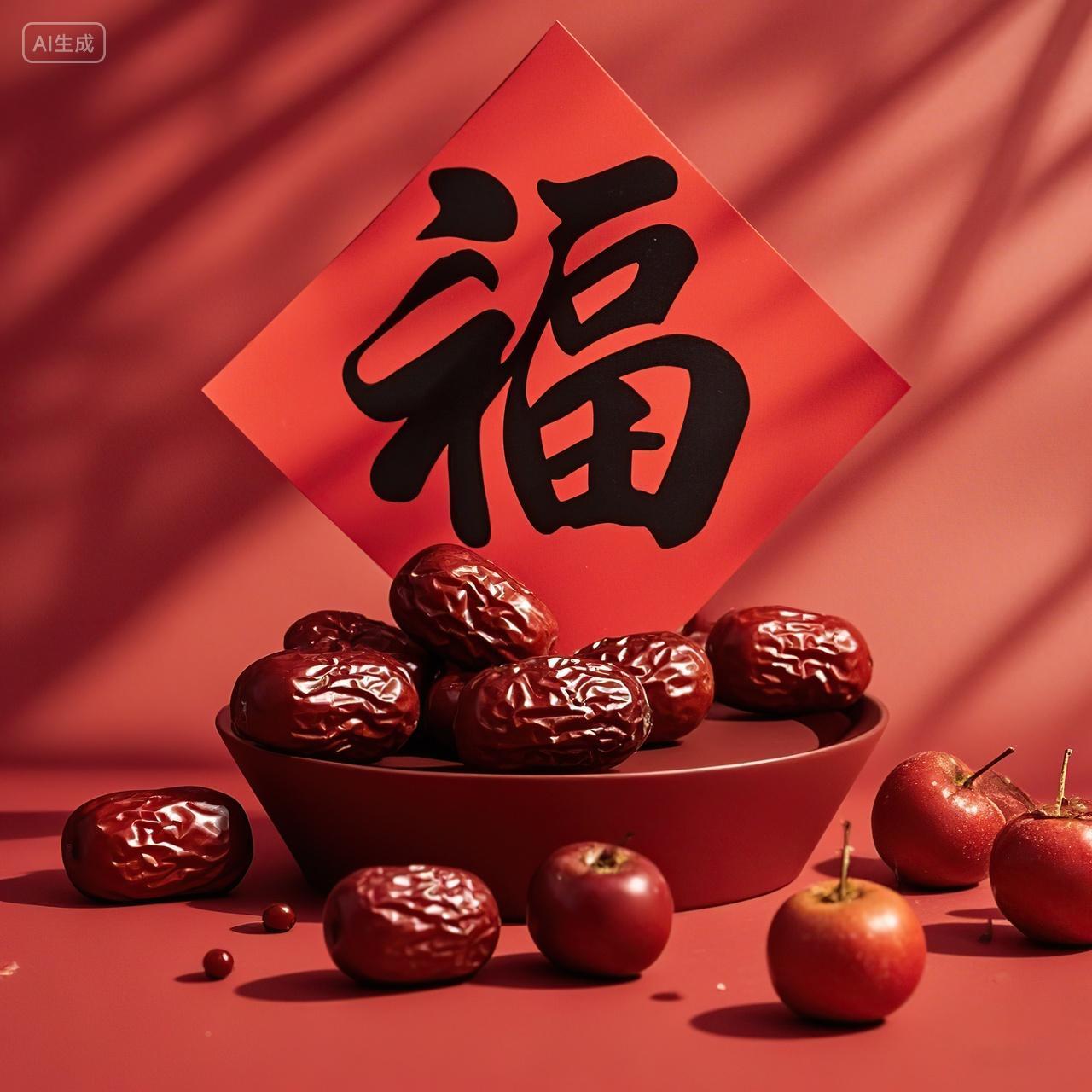 红色新年婚庆喜庆苹果平安福红枣背景图
