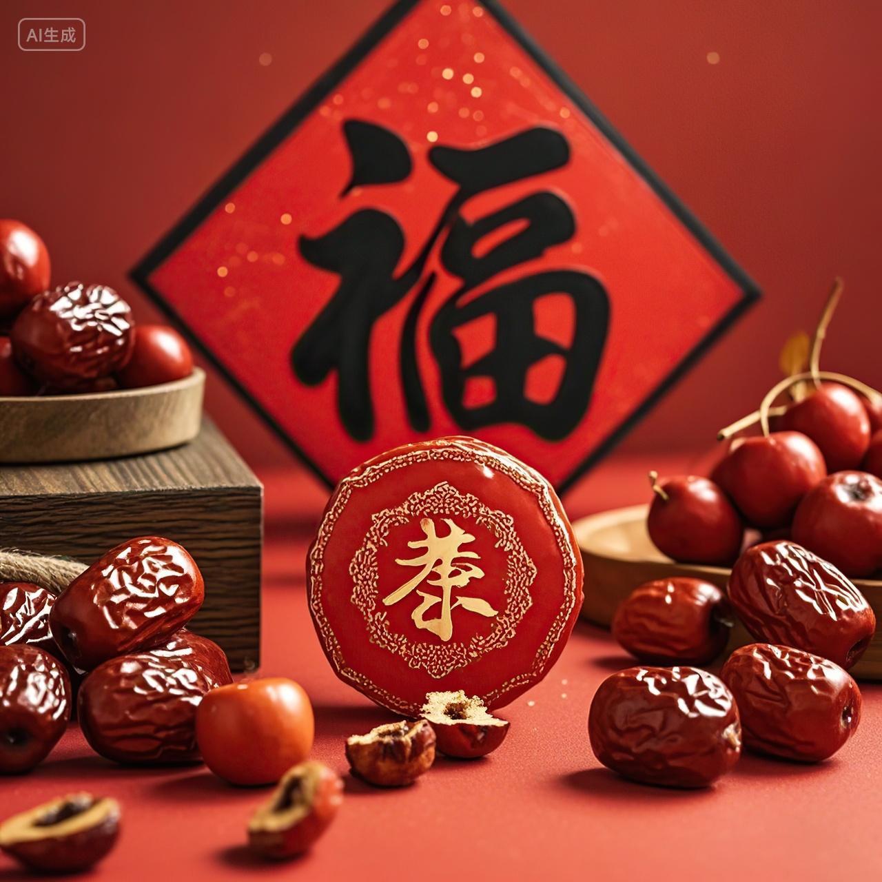 红色新年婚庆喜庆中国茶平安福红枣背景图