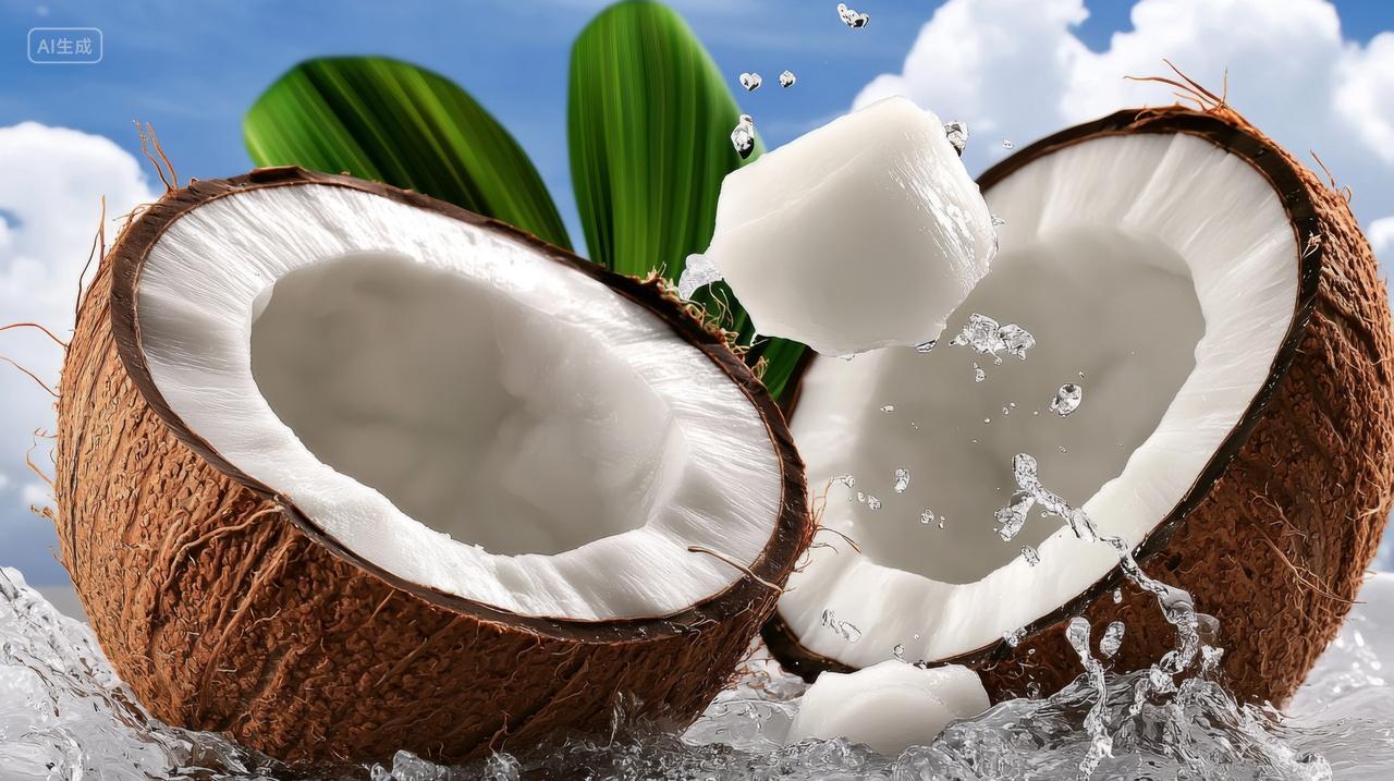 清凉解暑切开的椰子水果
