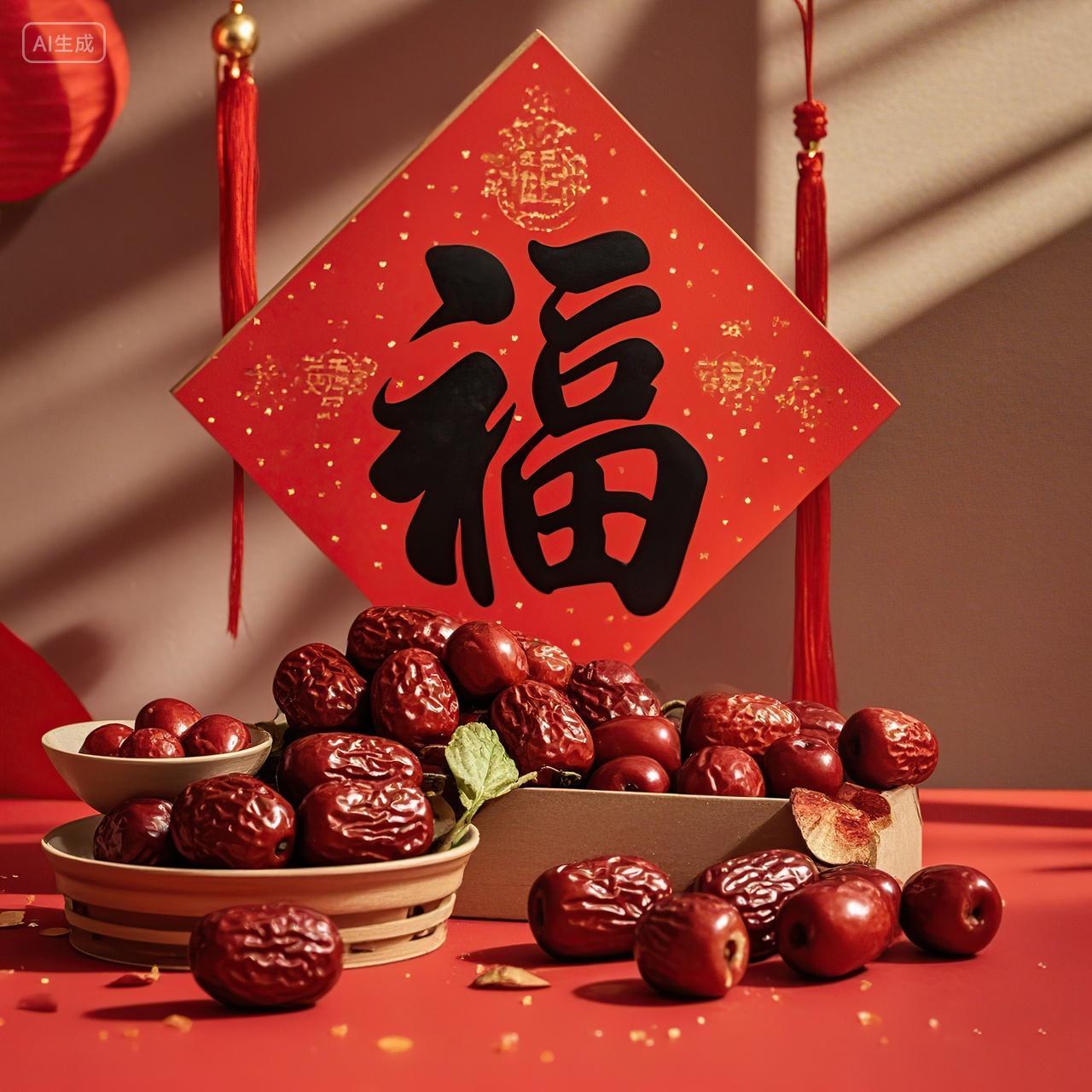 红色新年婚庆喜庆平安福红枣背景图