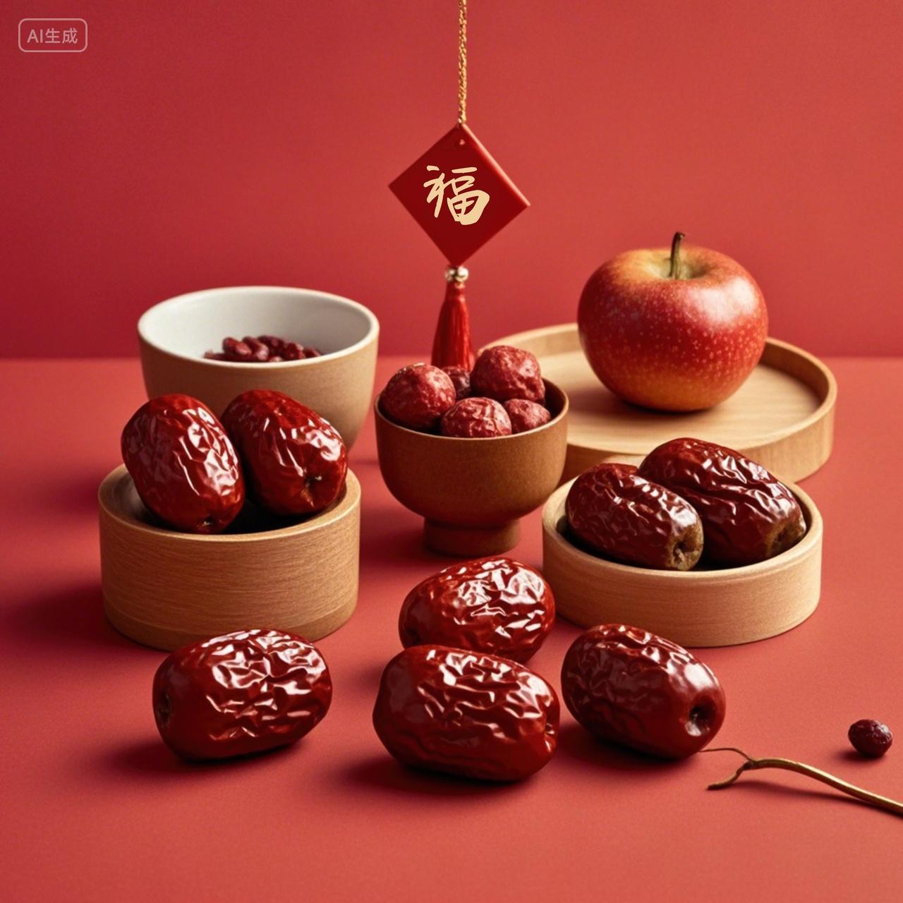 红色新年婚庆喜庆苹果平安福红枣背景图