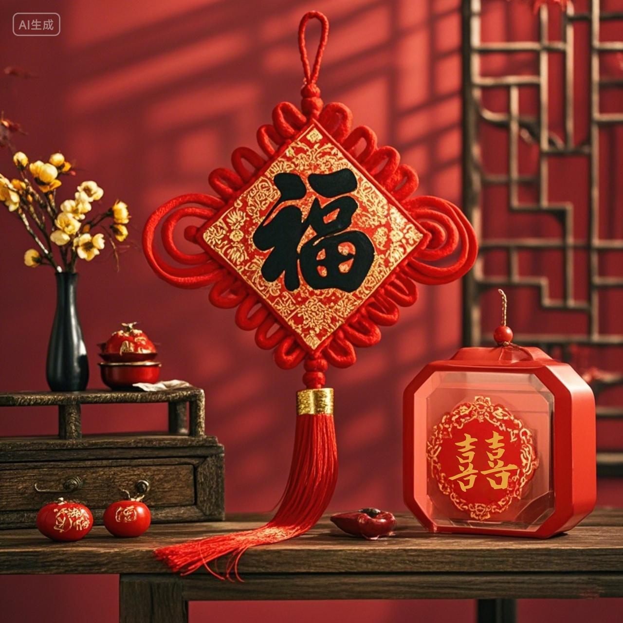 中国风新年喜庆婚庆装饰红色中国结