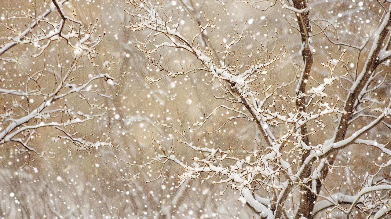 冬季大雪纷飞树枝上雪花宁静美丽立冬冬至小雪小寒渐变背景插画