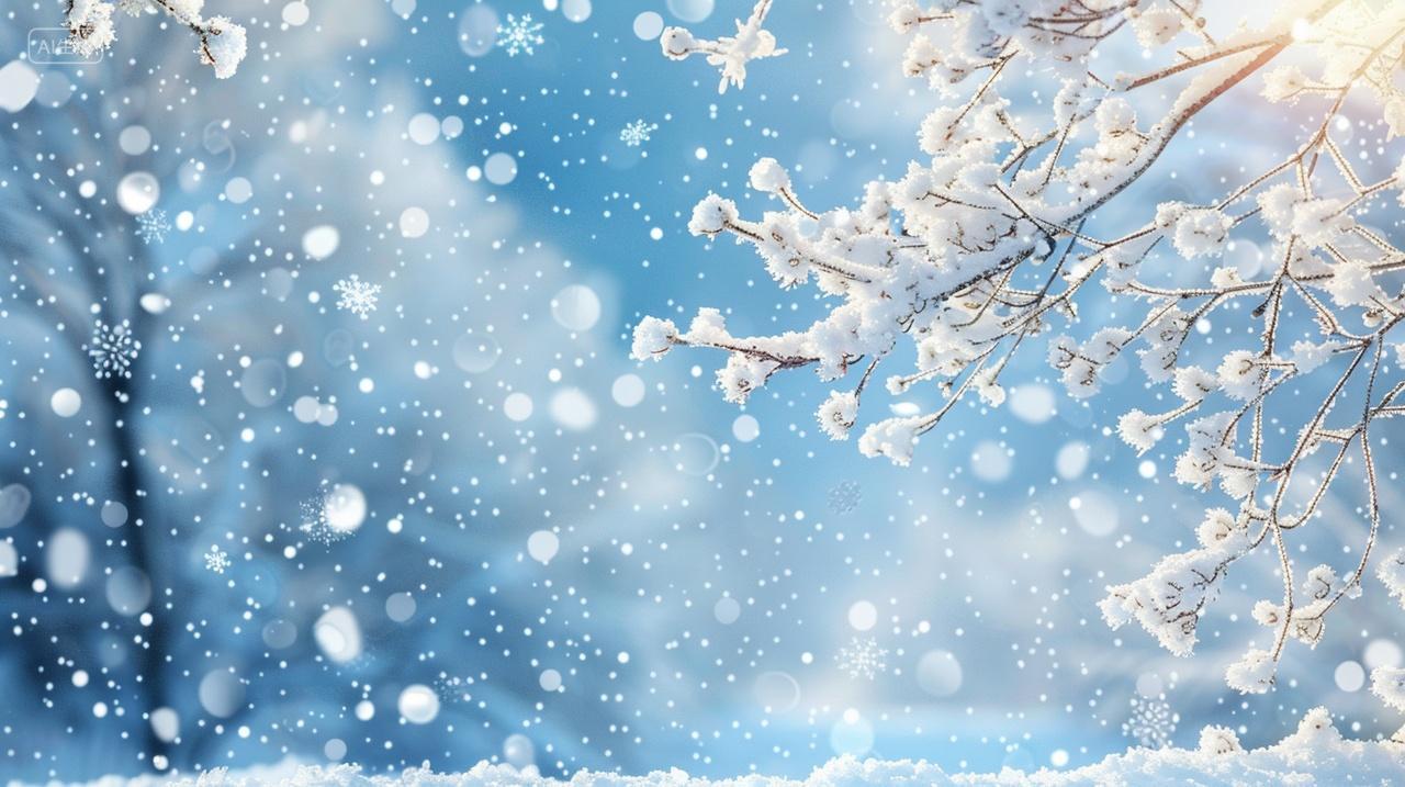 冬季冬天大雪纷飞树枝上雪花宁静美丽立冬冬至小雪小寒渐变背景插画