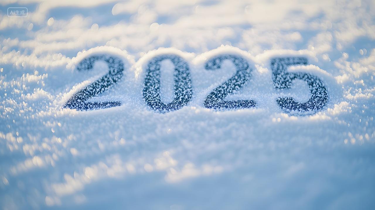 冬天雪地上写着2025迎接新年到来