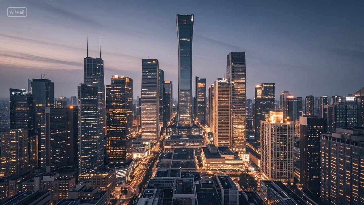 繁华都市城市夜景商务建筑区夜景摄影图