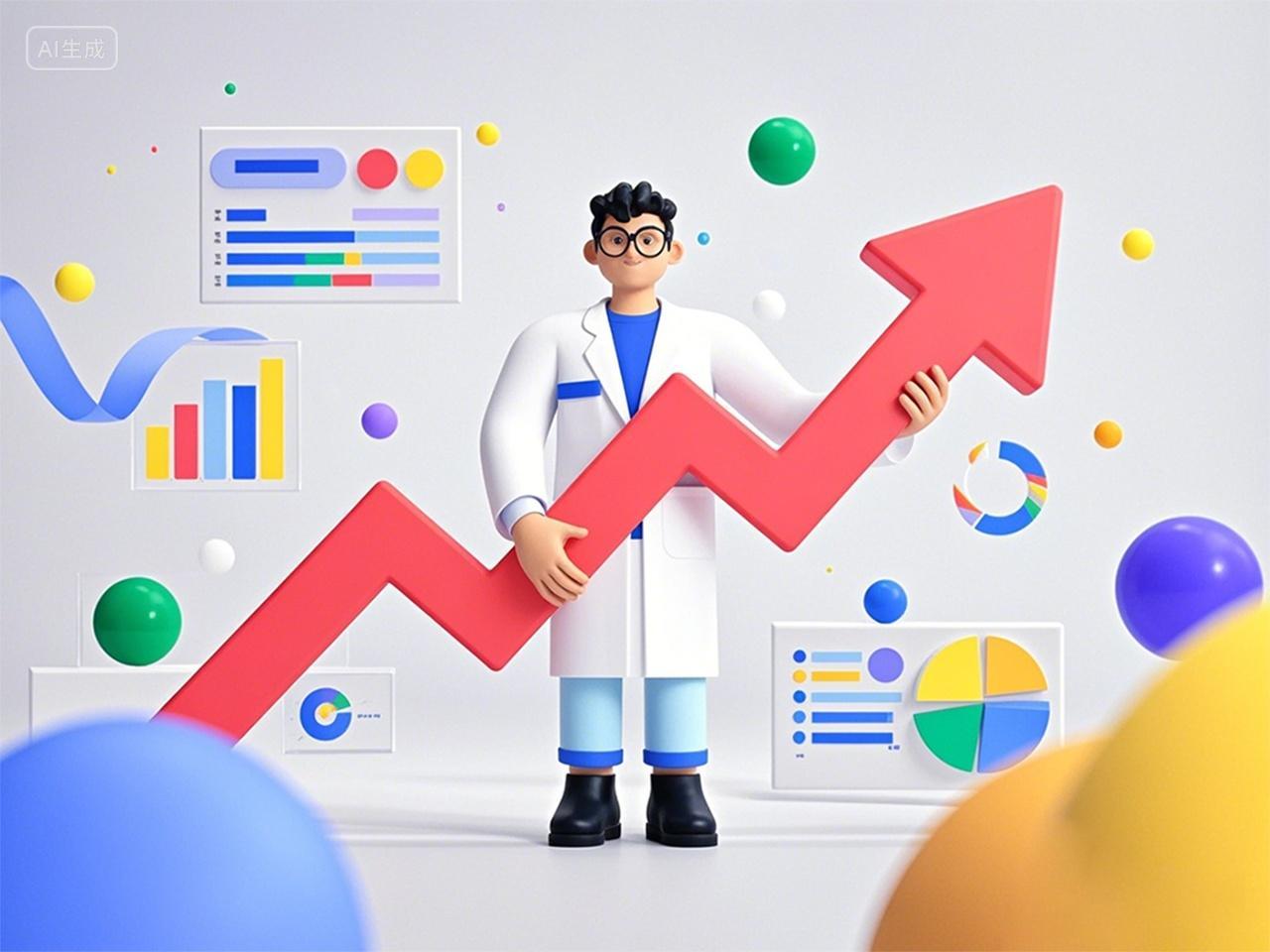 男子手持数据箭头3d款线上AI金融人工智能化金融场景aigc