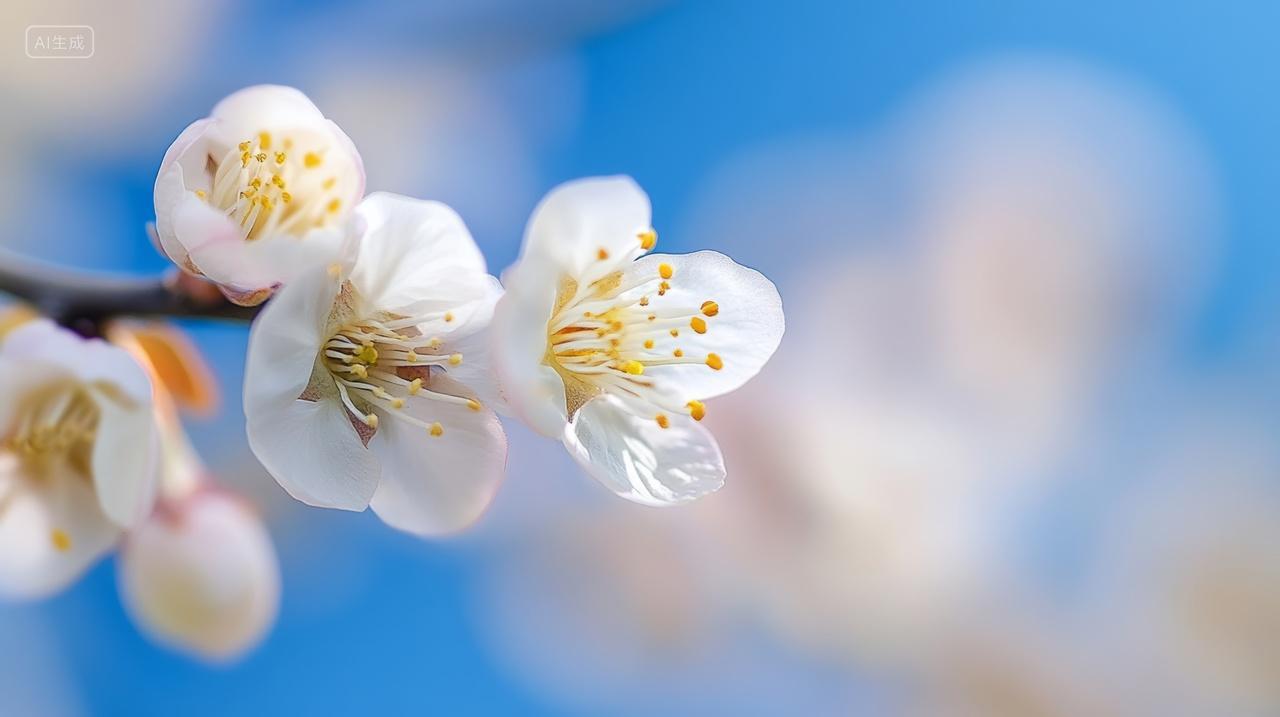 春分春天唯美白色梨花春意微距特写背景图电脑壁纸
