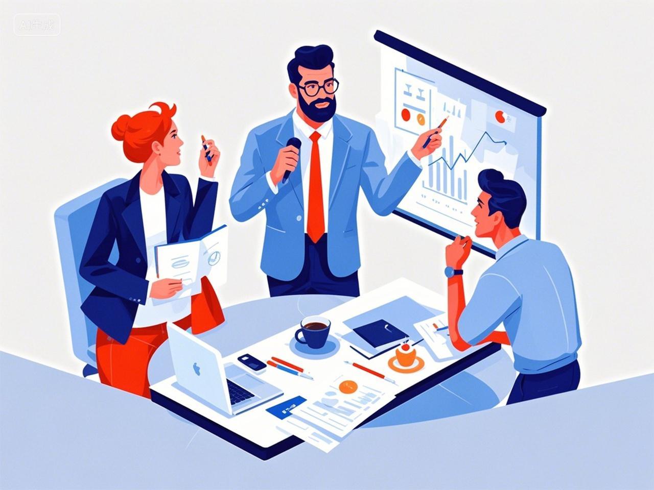 开会的人们OL会议室里数据讨论3d款线上AI金融金融场景