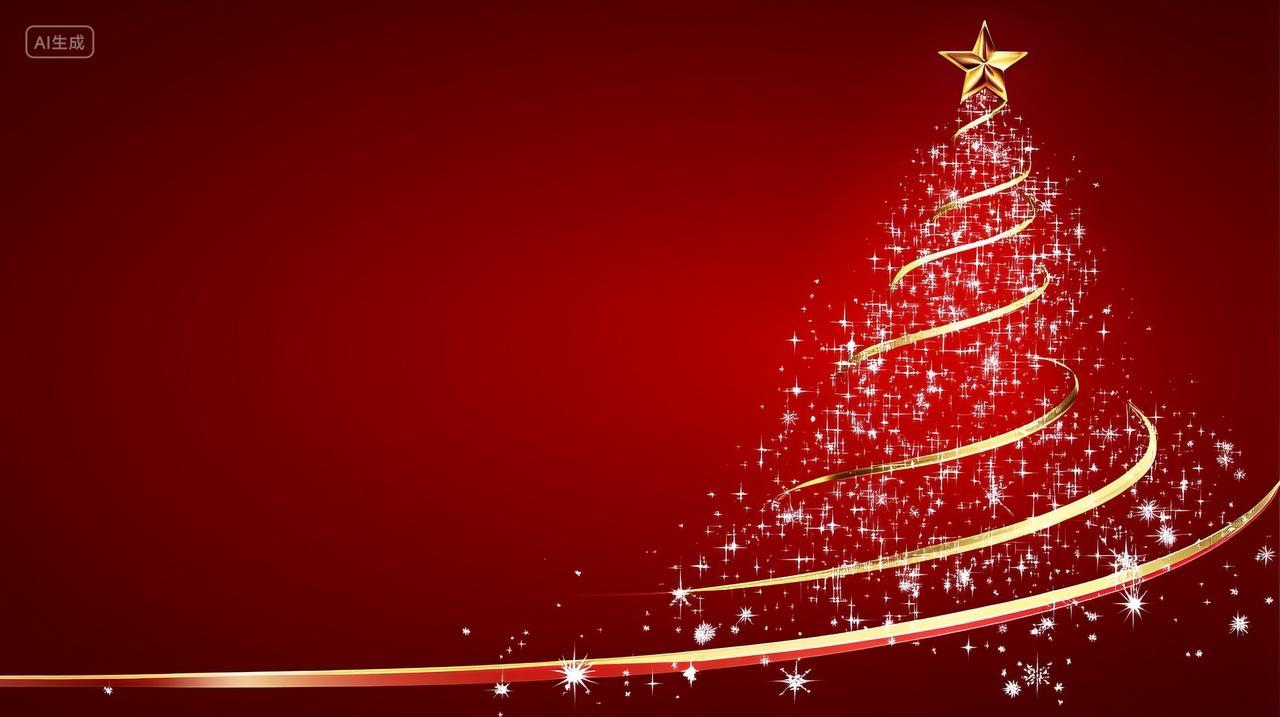 金色圣诞树圣诞节红色海报舞台背景平安夜