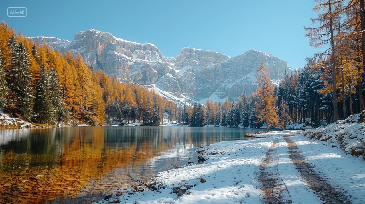 雪山脚下有一个清澈的小湖雪山风景图电脑壁纸