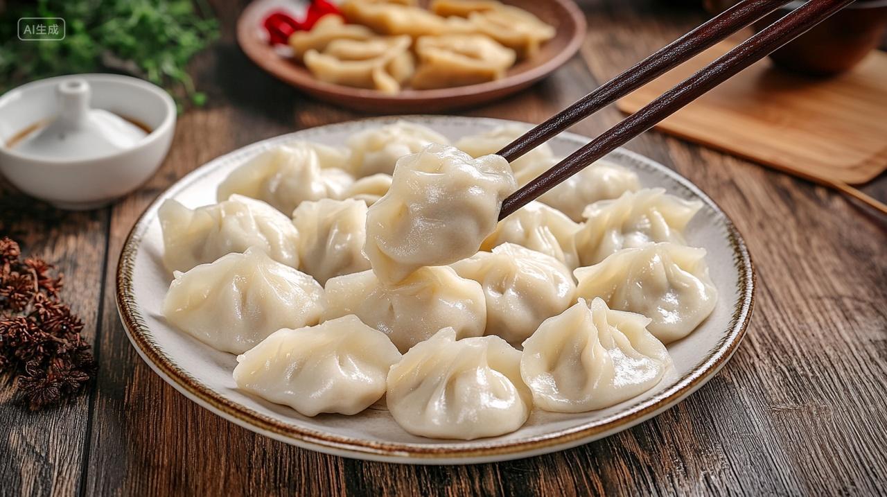 冬天立冬冬至小雪传统节日节气下用筷子夹饺子美食摄影图