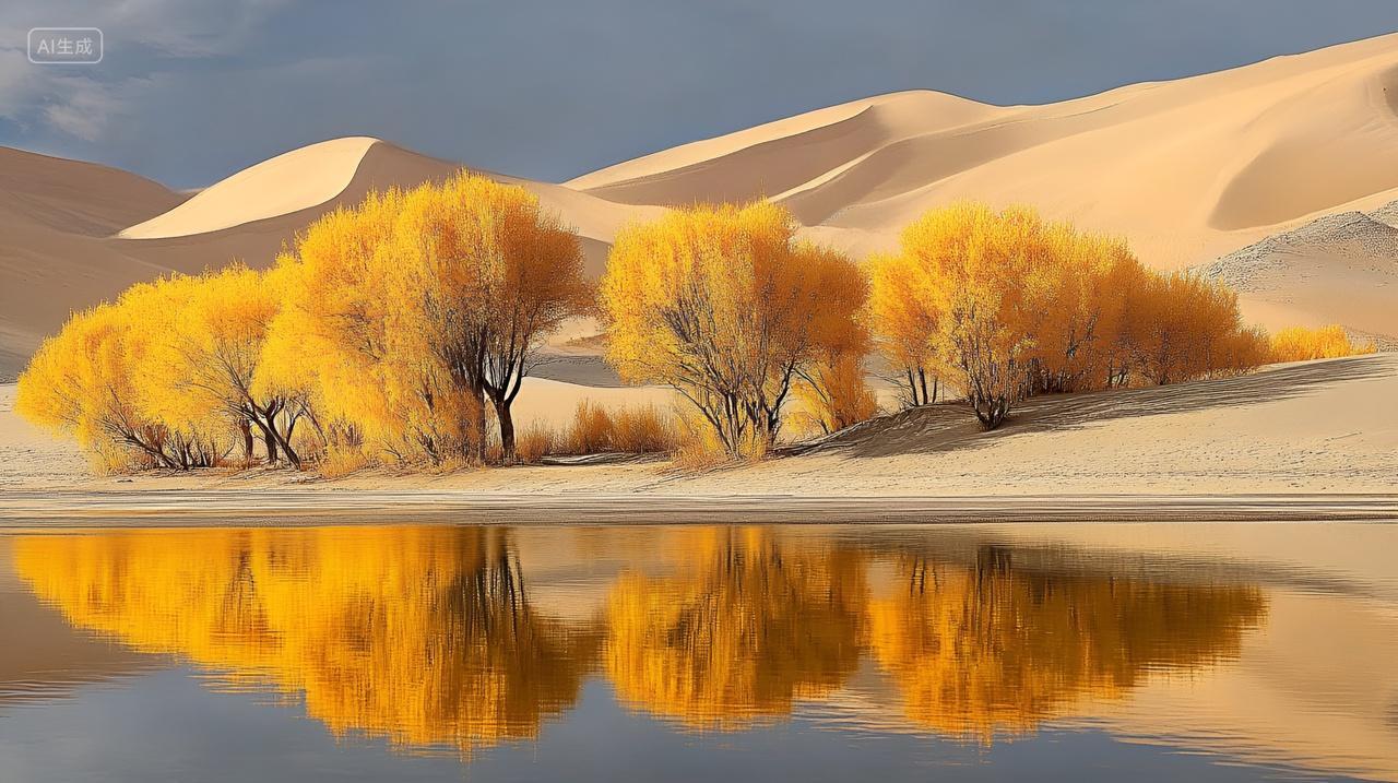 金秋沙漠绿洲胡杨林立秋金秋唯美自然风景壁纸