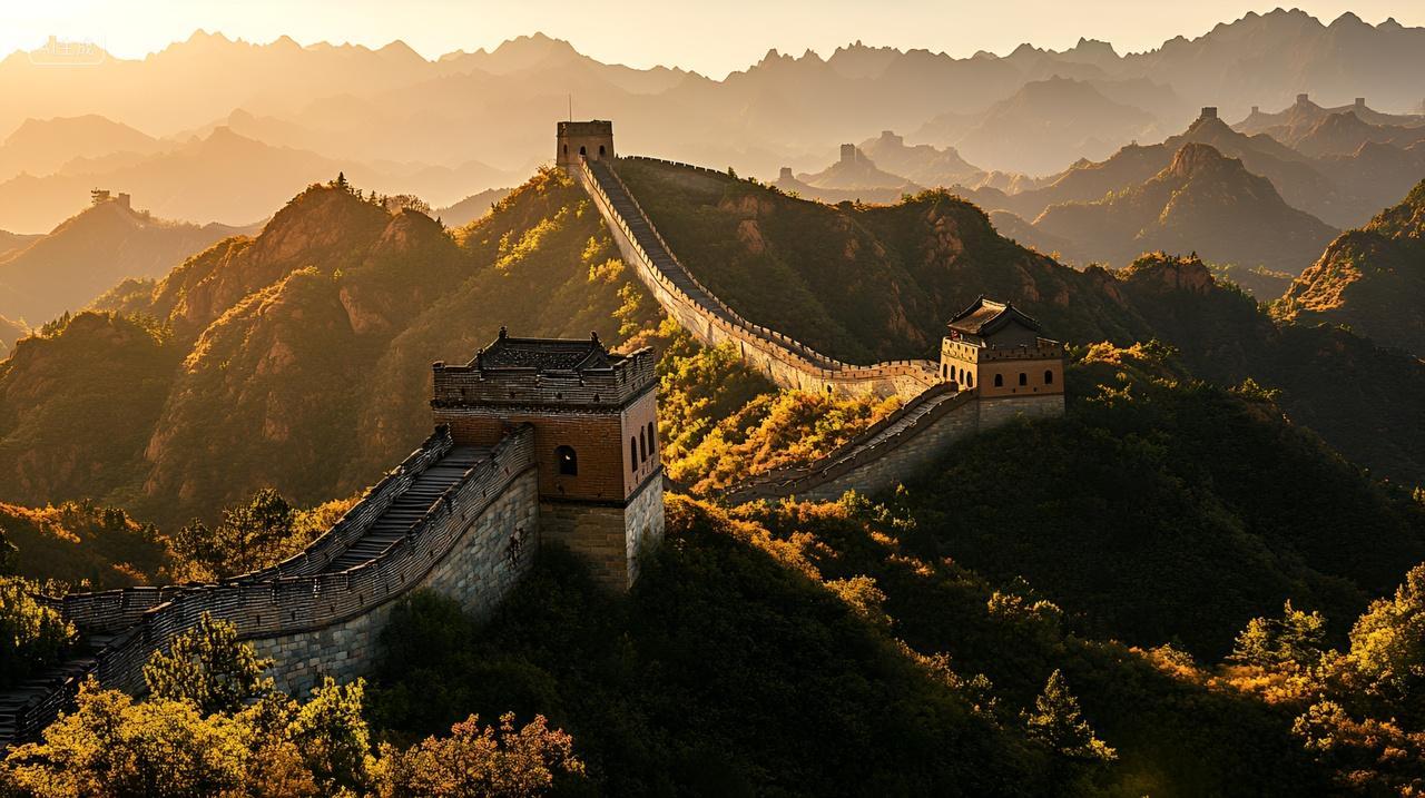 清晨北京万里长城晨曦太阳阳光自然风景