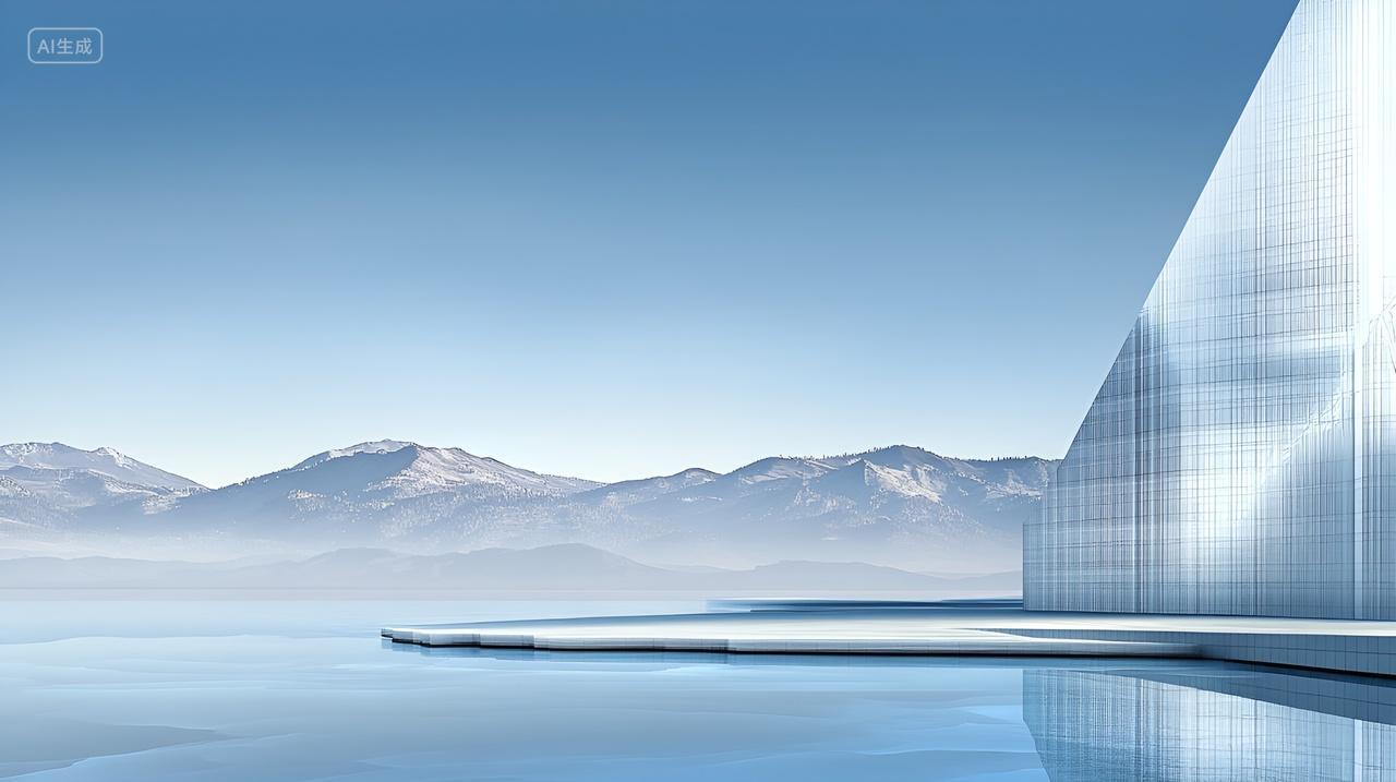 雪山湖泊景观天空建筑蓝图背景