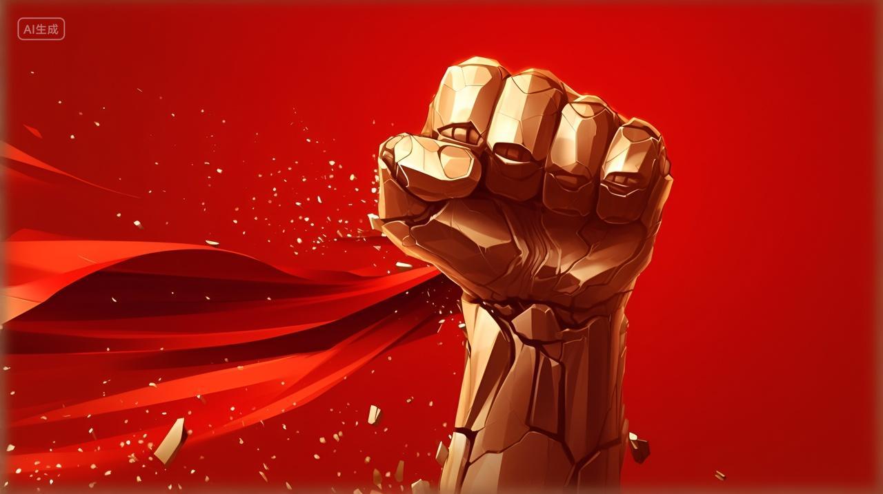 励志红色背景下的企业年会钢铁之拳奋斗拼搏企业文化精神