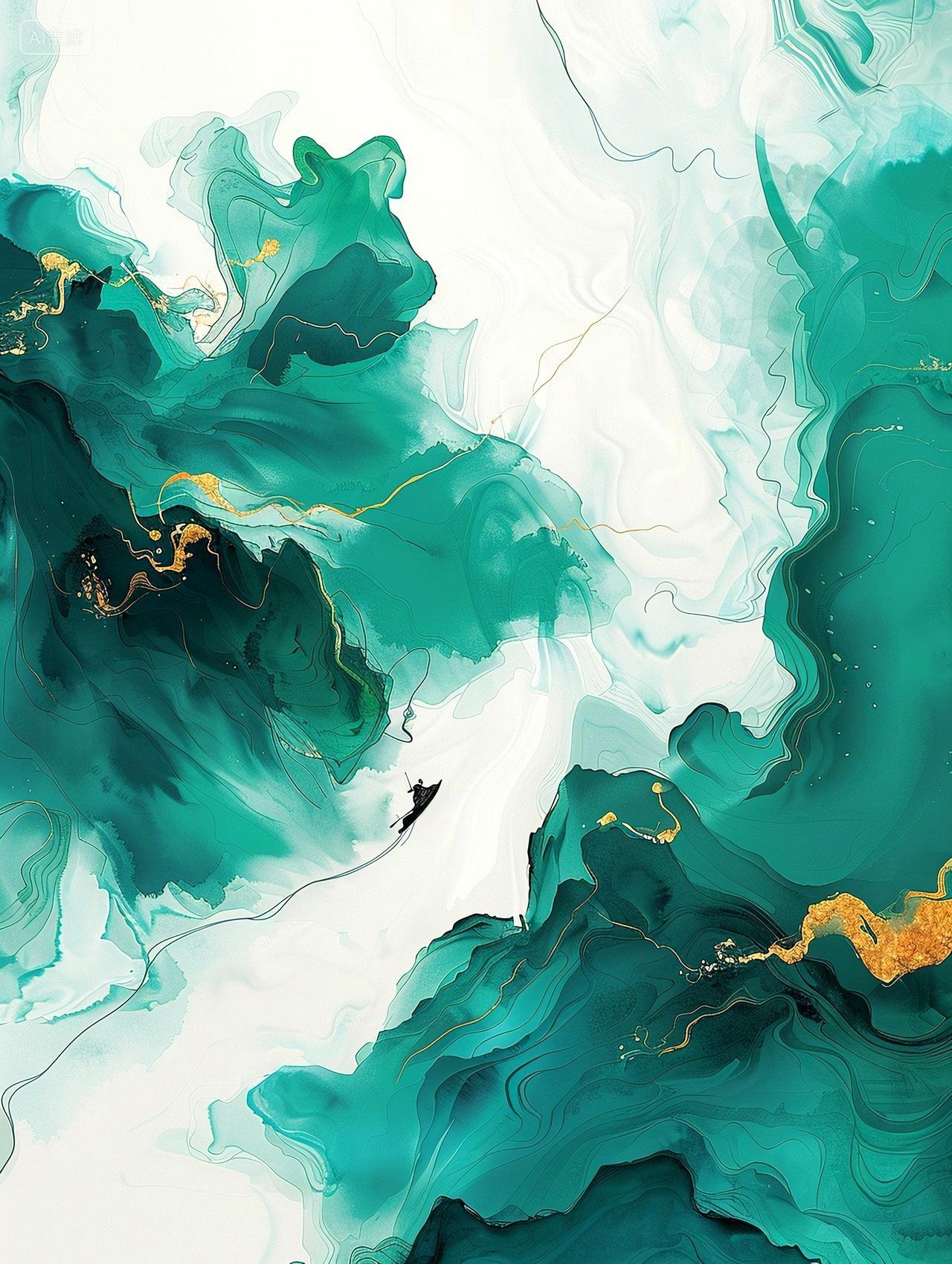 竖向构图静谧山河极简主义下的自然之舟