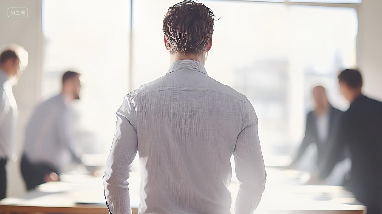职业男士背影开会议都市精英商务洽谈交流