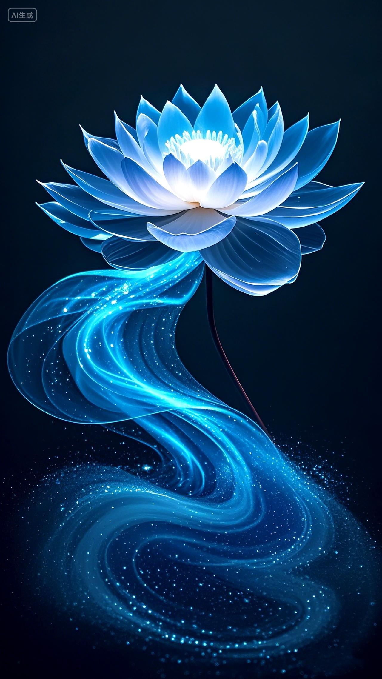 唯美蓝色发光荷花