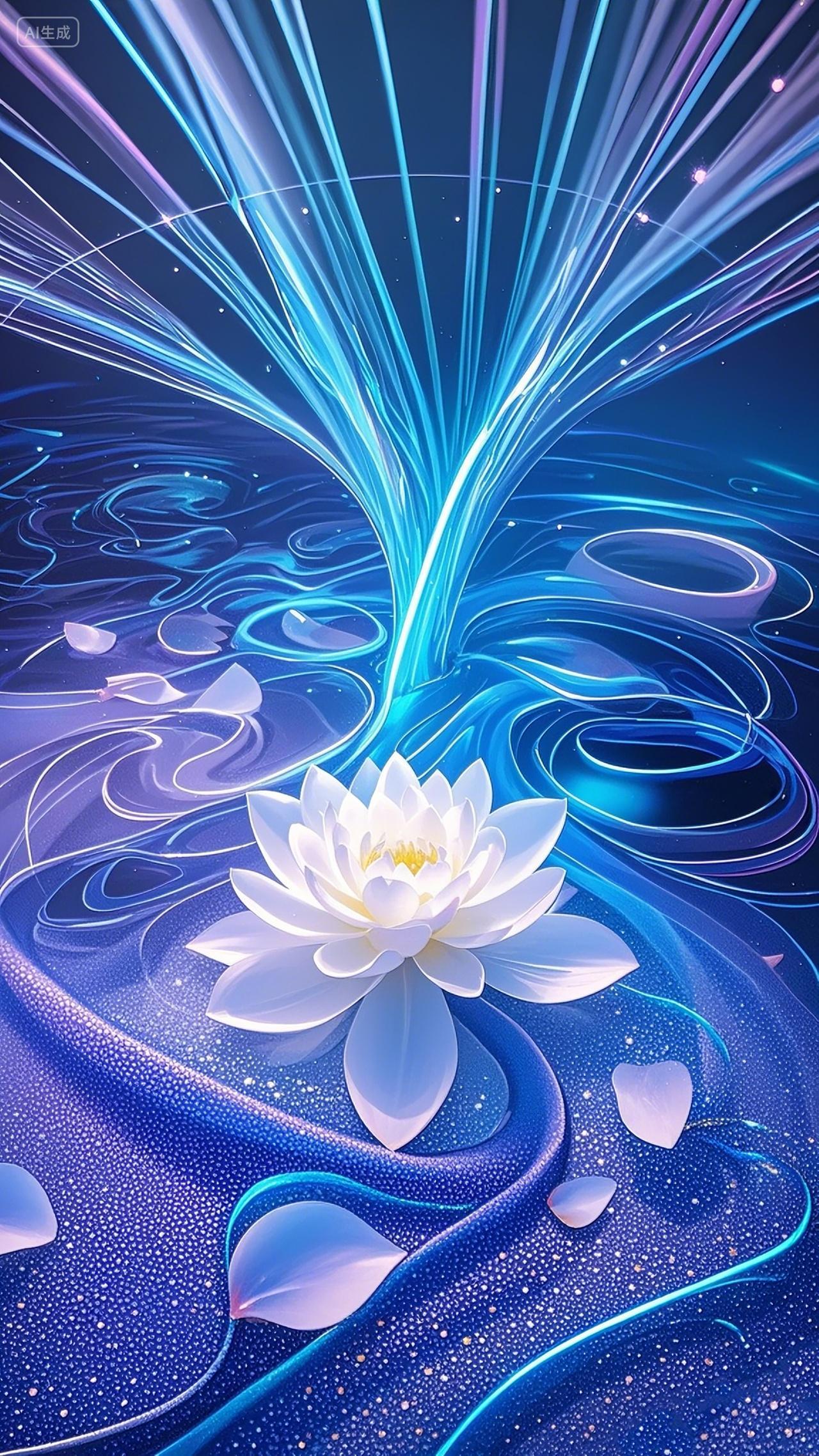 蓝色发光的莲花绘画