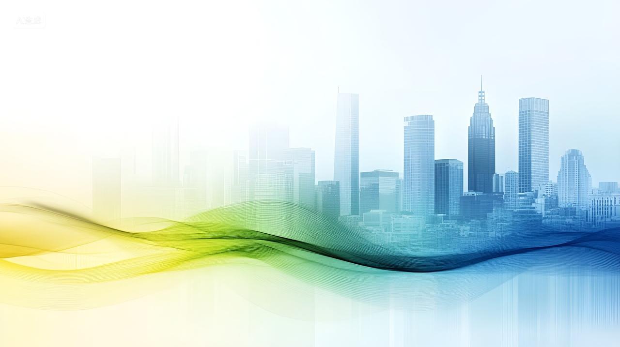 梦幻都市蓝色城市城市天际线梦幻剪影背景