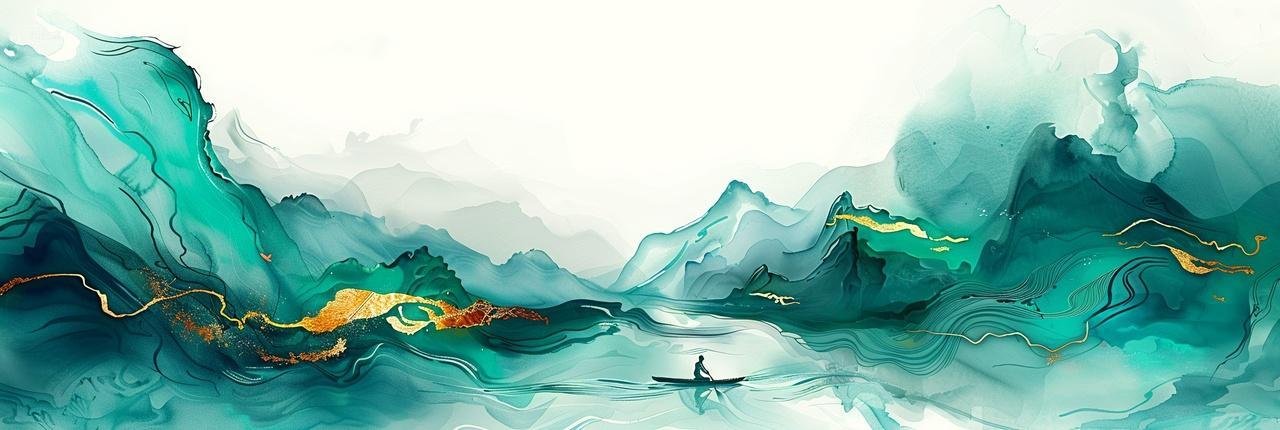 大横图插画背景静谧山河极简主义下的自然之舟封面壁纸