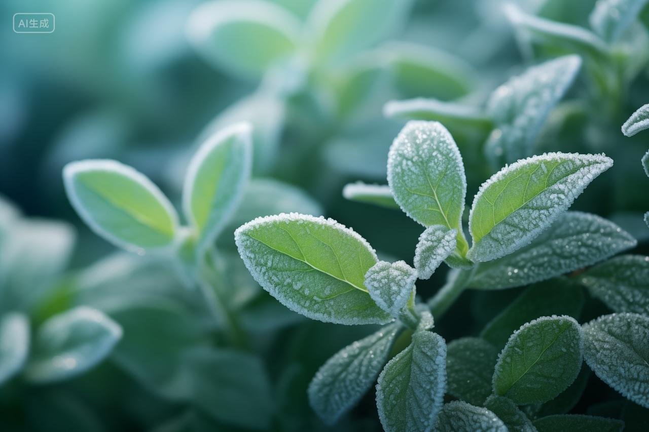 晨曦结霜绿色叶片自然风光壁纸