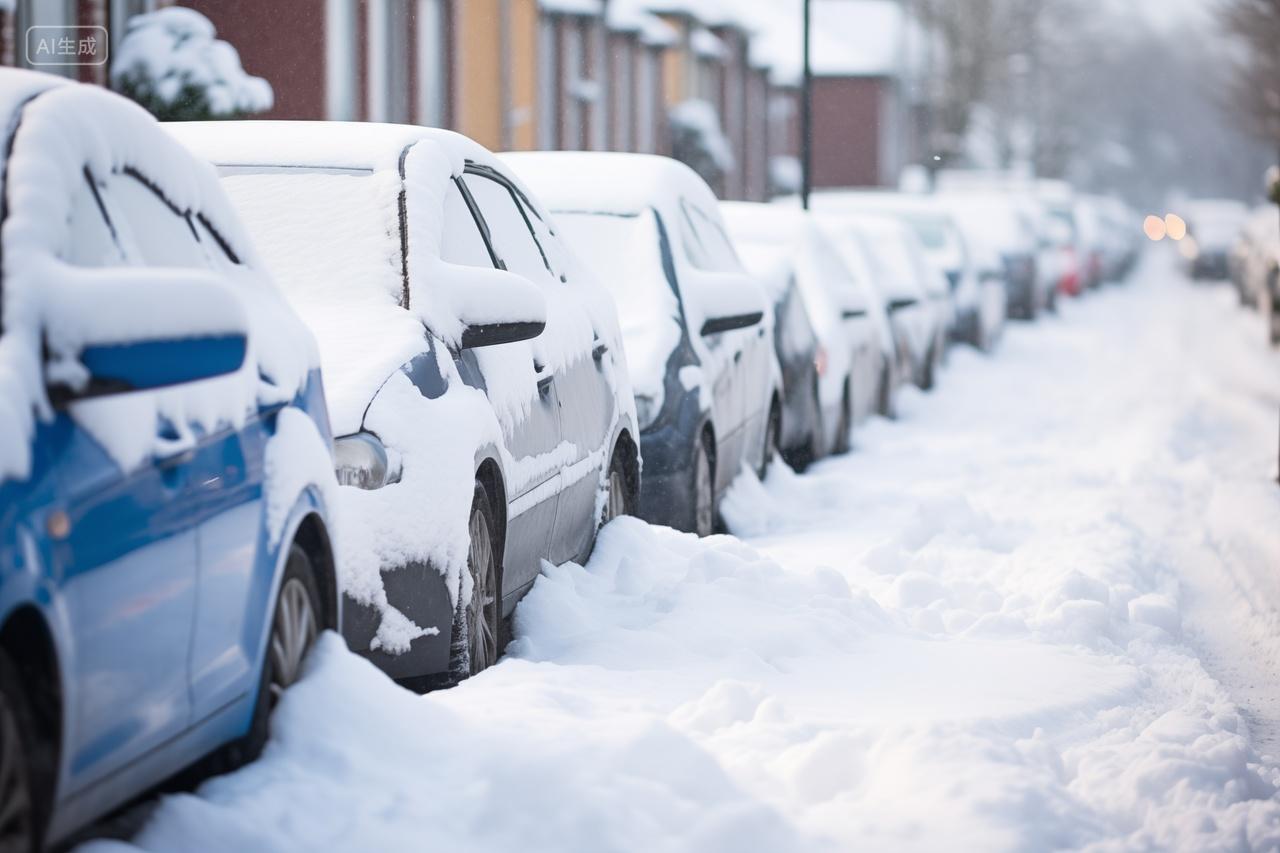 冬日街景被雪覆盖汽车手机壁纸