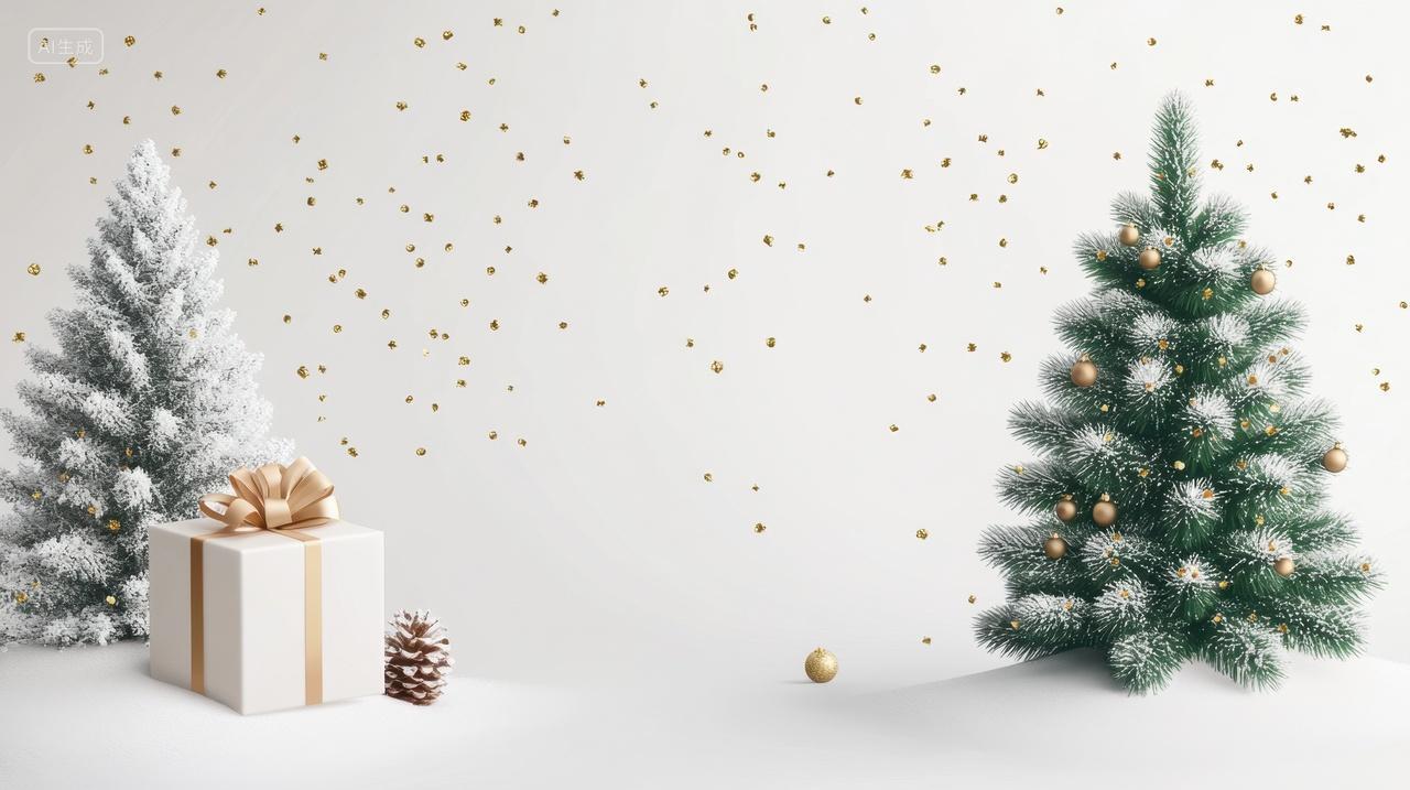 白色雪景下的圣诞节装饰场景