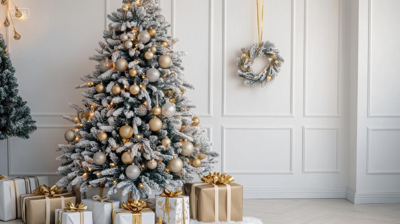 银色圣诞树圣诞节室内装饰场景