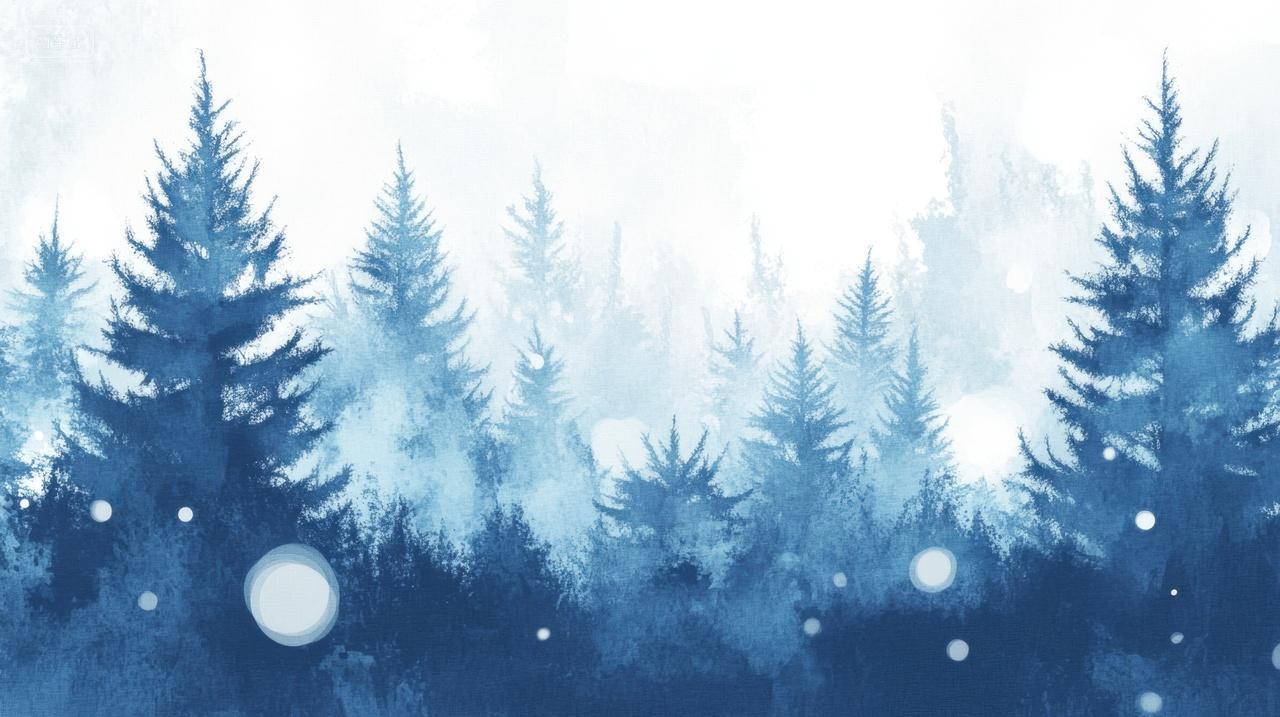 蓝色冬日森林插画