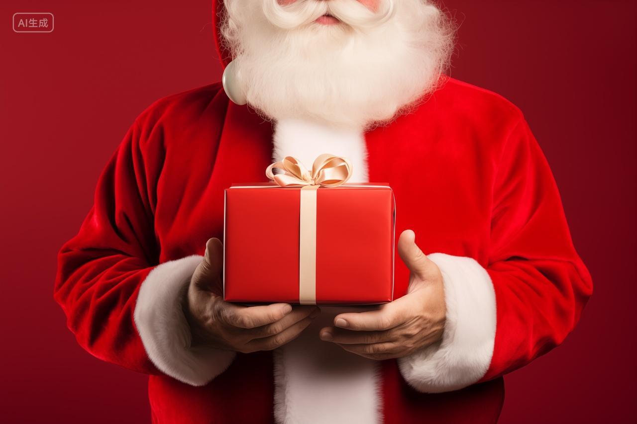平安夜圣诞老人送礼物红色背景