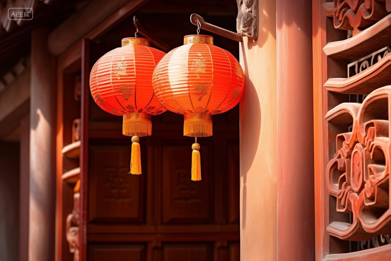 中国传统新年古建筑红灯笼壁纸