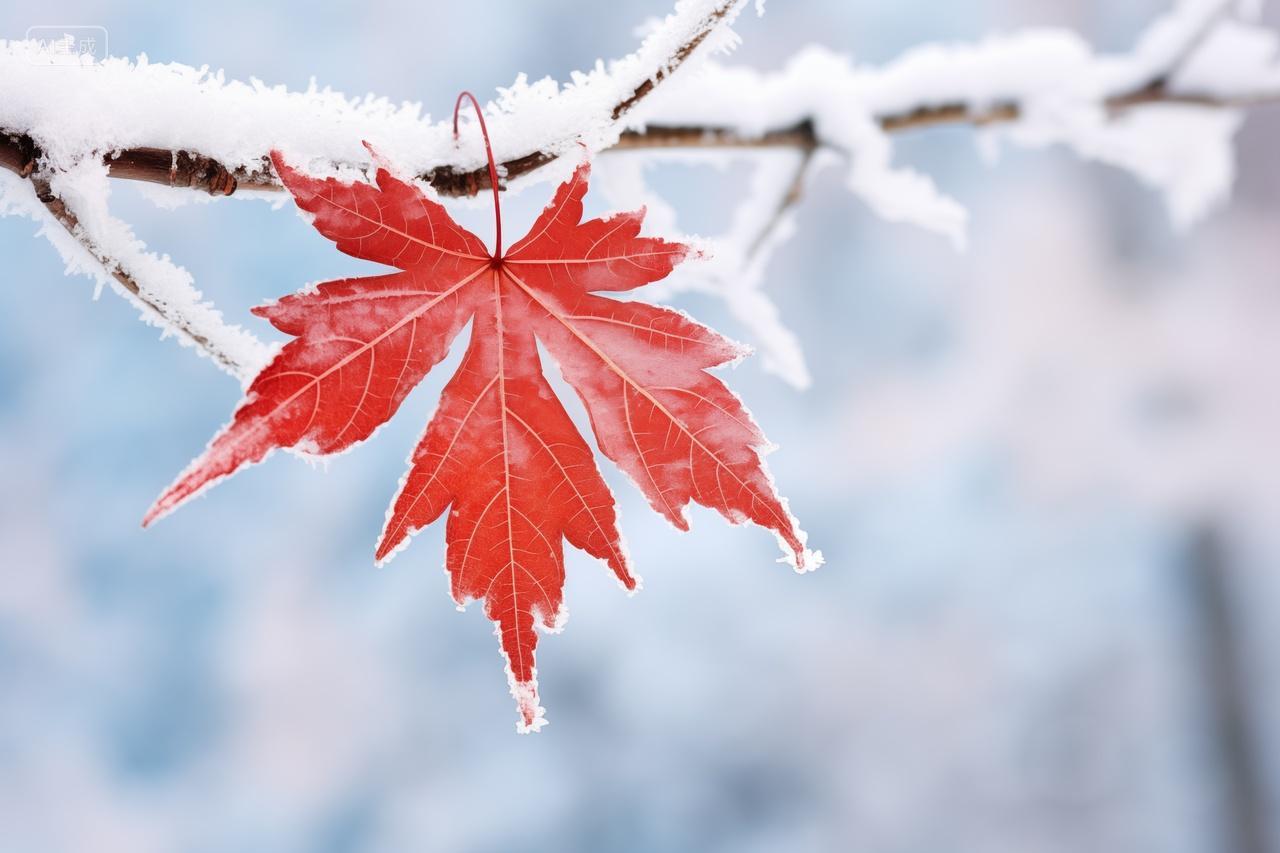 冬日里的红叶红枫叶桌面海报壁纸