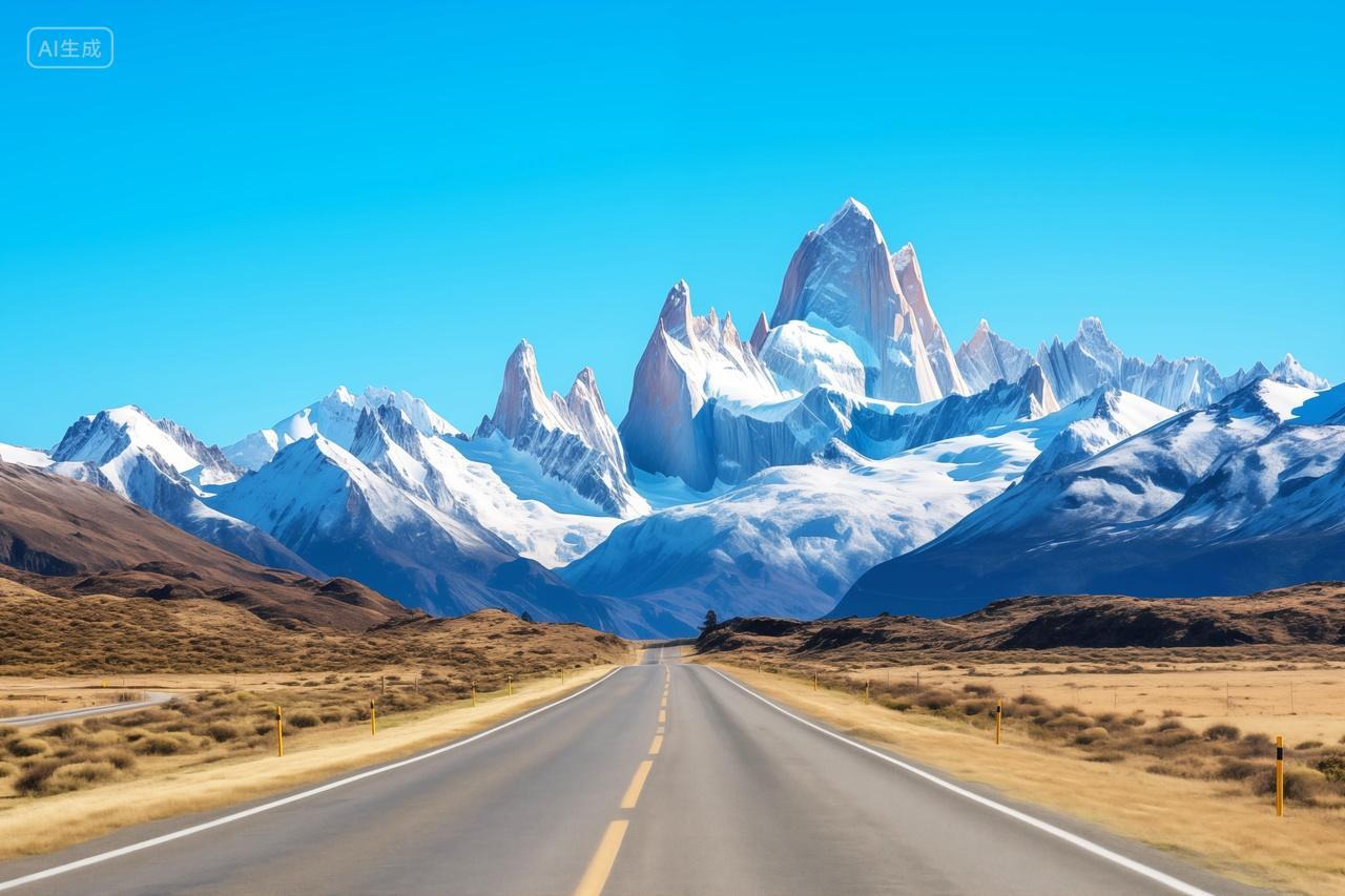 通往雪山山峰公路风光景色电脑壁纸