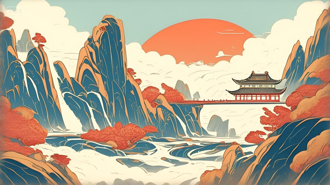 朝霞日落绘画红日中国传统文化中国风