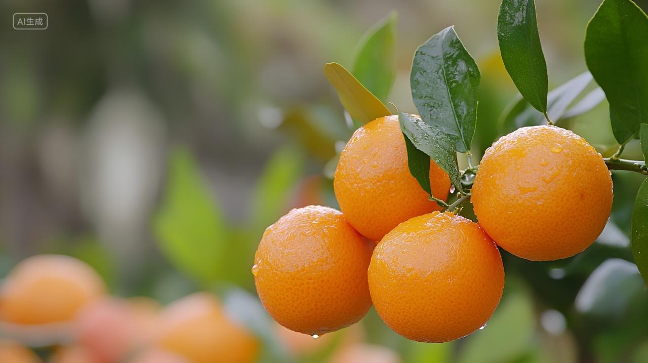 未采摘的橘子柑橘金色的果实金橘子果实累累