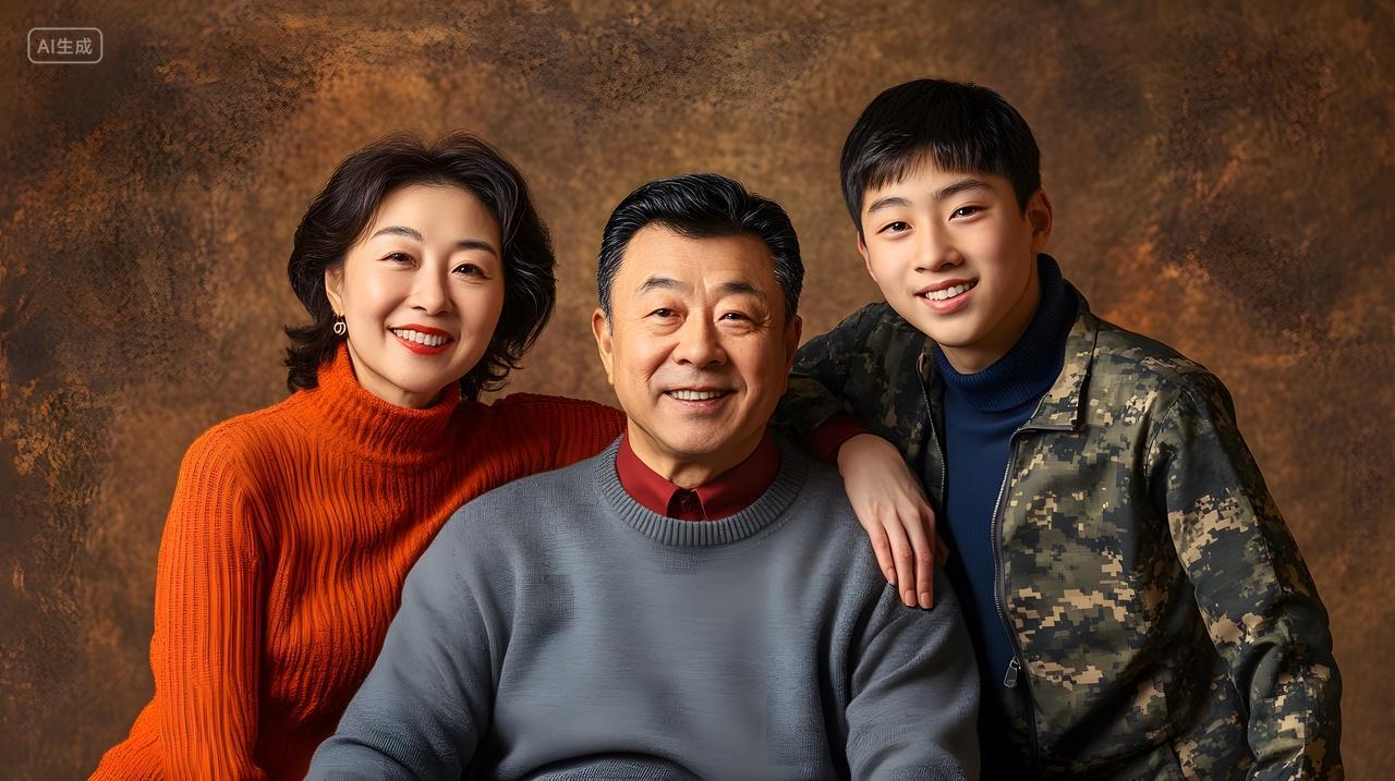 全家福一家三口温馨亲密人物实拍经典合影