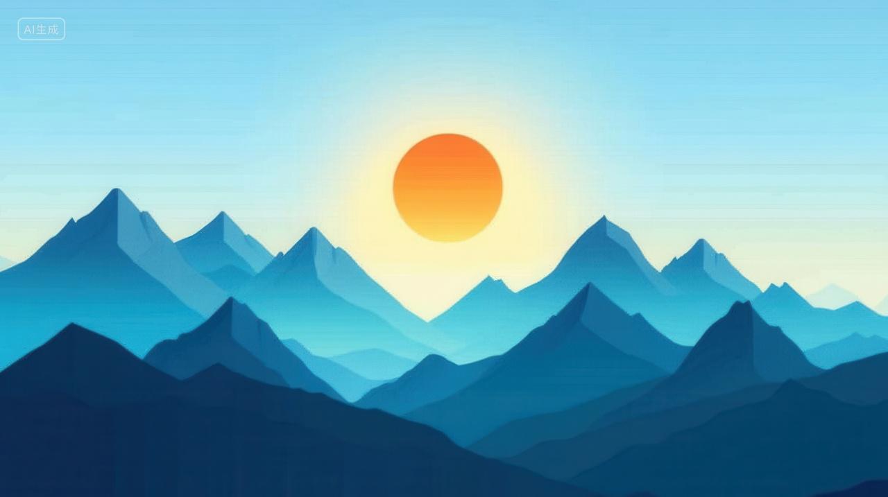 日落下的山峰山脉插画