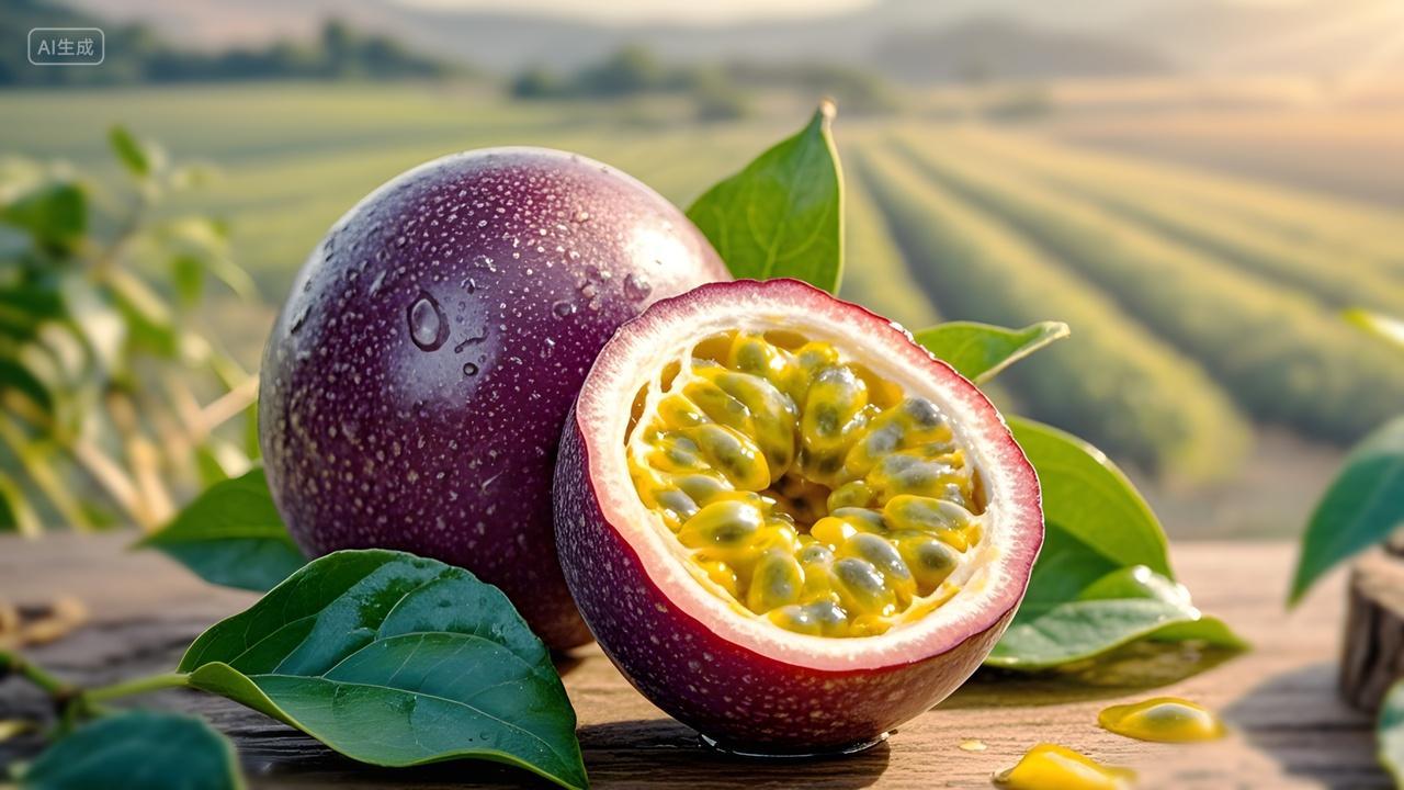 百香果鸡蛋果田野农场背景广告海报摄影图