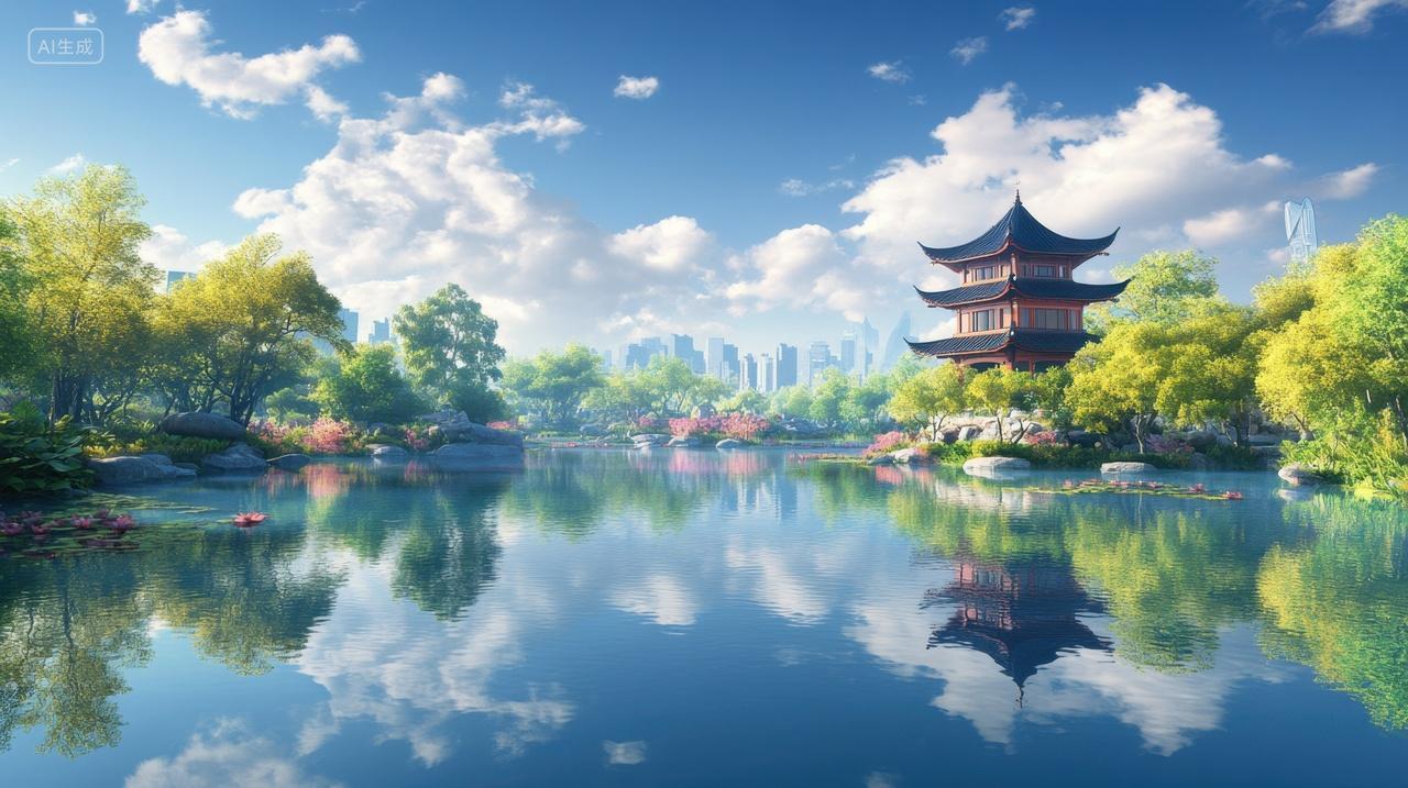 中式园林江南水乡风景