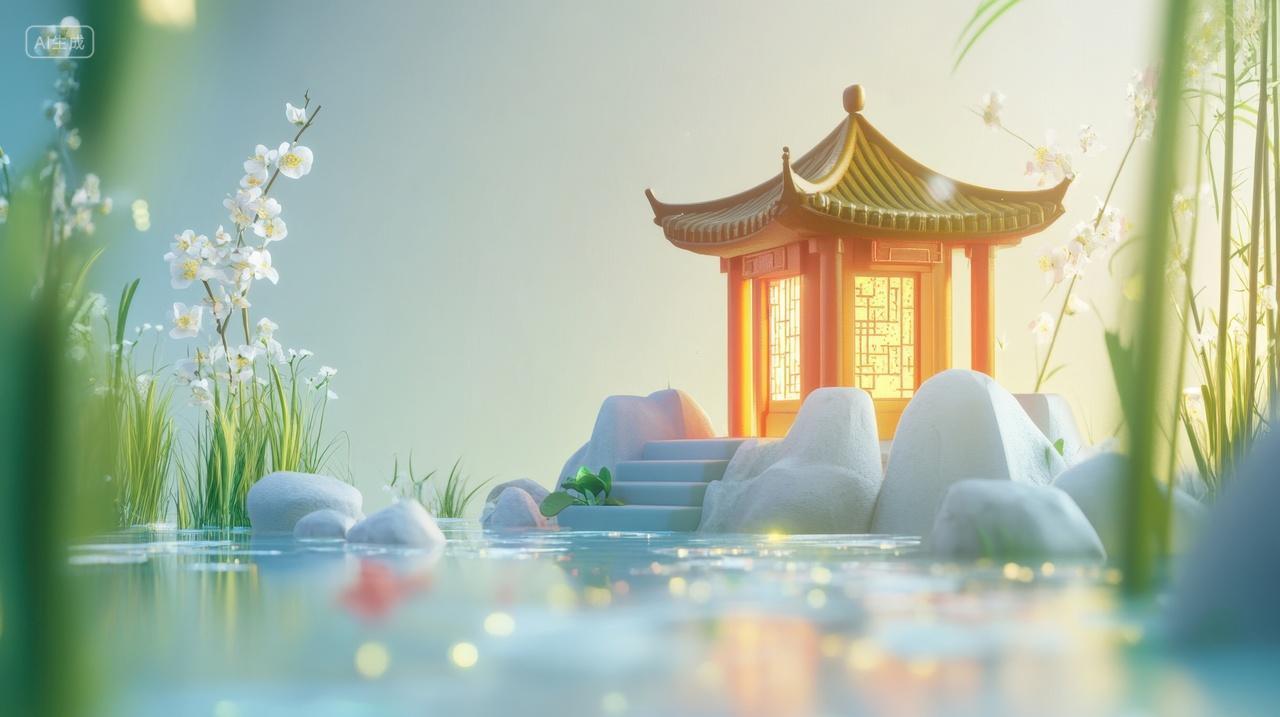 园林中的中国风亭台楼阁